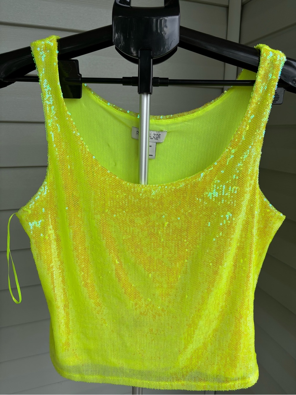 Rachel Zoe Neon Yellow Sequin Tank Top | Size M | Festival Party Clubwear